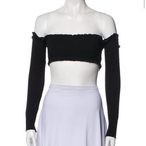 Are You Am I Black Off the Shoulder Crop Top